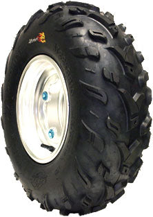 Close-up of the GBC Motorsports 21x7.00-R10 Afterburn ATV tire showing aggressive tread pattern and part of the rim, highlighting its durable 6-ply construction for optimal traction and performance on mixed terrains.