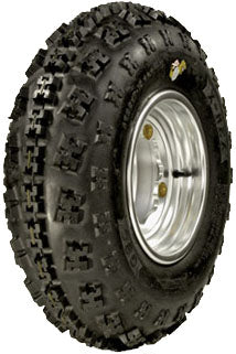 Close-up of a GBC 23x7.00-10 X-REX ATV tire showing its aggressive tread pattern, designed for superior performance on mixed and hard packed terrains, compatible with larger Baja ATVs and Go-Karts.