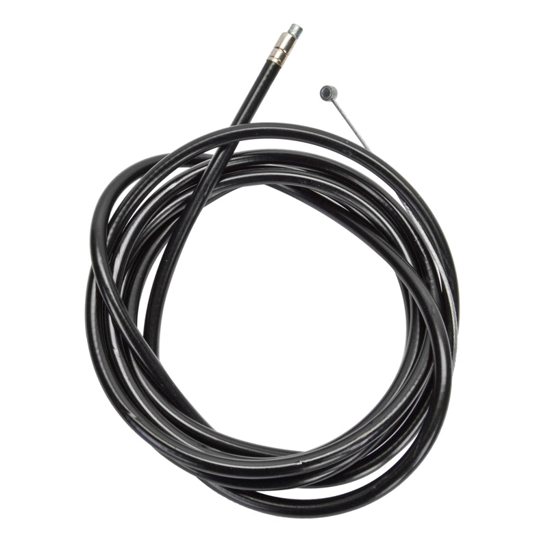 72x79 Gear Cable with Housing: A black cable featuring a metal tip and a screw, designed with a 5mm housing for mountain and road bikes, suitable for both front and rear use.