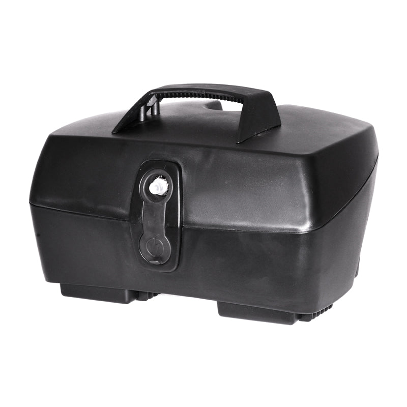 Go-Go Elite Traveller (SC40E/SC44E) 24 Volt 17 Ah Battery Box Assembly without Batteries. Black plastic box with handle, designed as an OEM replacement or backup power source for Pride Mobility scooters.