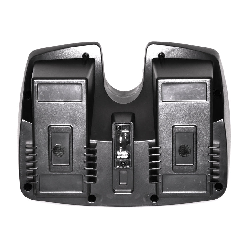 Go-Go Elite Traveller (SC40E/SC44E) 24 Volt 17 Ah Battery Box Assembly without Batteries, featuring a black rectangular body with two slots and a central circular detail, designed for Pride Mobility scooters.