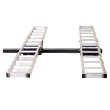 Aluminum ATV & Go-Kart Carrier featuring adjustable twin aluminum rails on a sturdy frame, suitable for lightweight ATVs and go-karts up to 400 lbs, with an anti-tilt locking device.