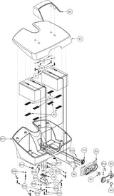 Diagram of the Standard Capacity Battery Box Assembly for the Go-Go Elite Traveller (SC40E/SC44E) showing parts and screws, highlighting its removable feature for easy battery replacement.