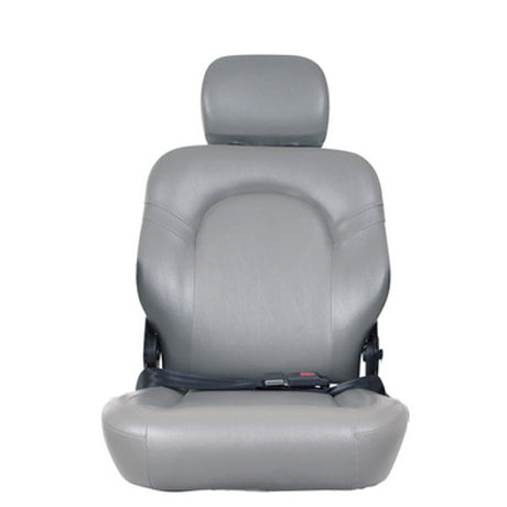 18x18 Captain's Seat Assembly for the Golden Compass Sport, featuring a grey vinyl upholstered seat with a black strap and headrest; seat post, seat belt, and armrests not included.