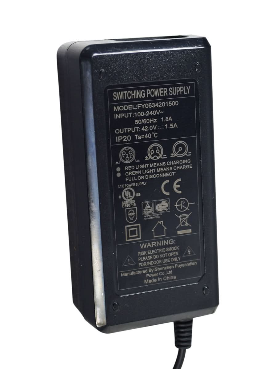 GOTRAX Fitz16 charger label, model FY0634201500, input 100-240V 1.8A, output 42.0V 1.5A