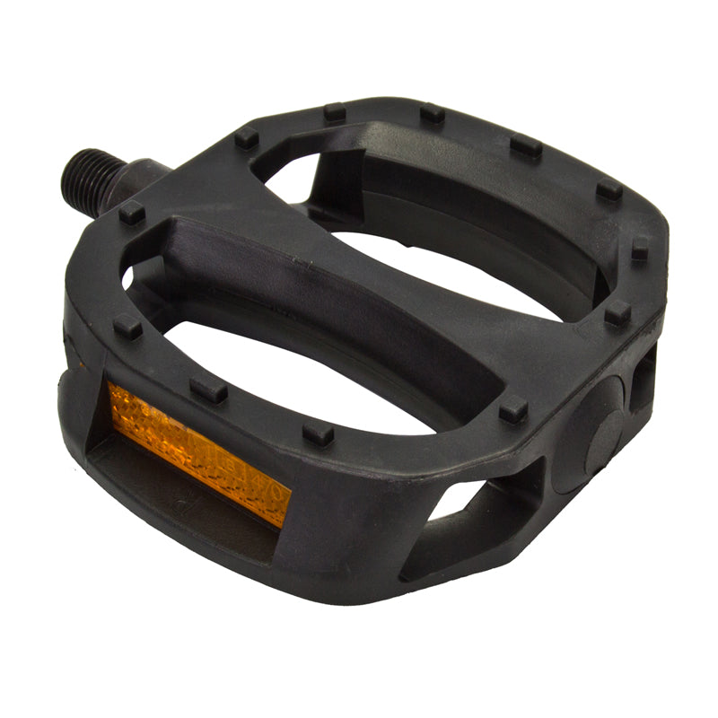 Pair of 2 Grabber Platform Pedals featuring a black one-piece ABS resin body with broad, non-slip surface, and orange reflectors, ideal for fat-tire bikes or adult trikes.