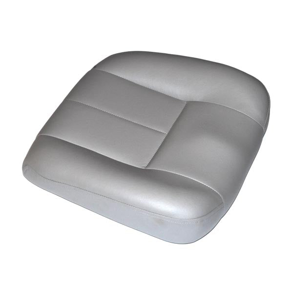 Gray Vinyl 18 Width Deluxe Contour Seat Base for Jazzy Power Chairs, showcasing a close-up of the grey cushion with detailed stitching, designed to fit various Jazzy power chair models.