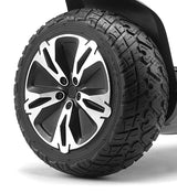 Close-up of an 8.5 (200x90) solid hoverboard tire showcasing its durable, flat-free design and all-terrain knobby tread, ideal for models like the Gyroor Warrior G2.