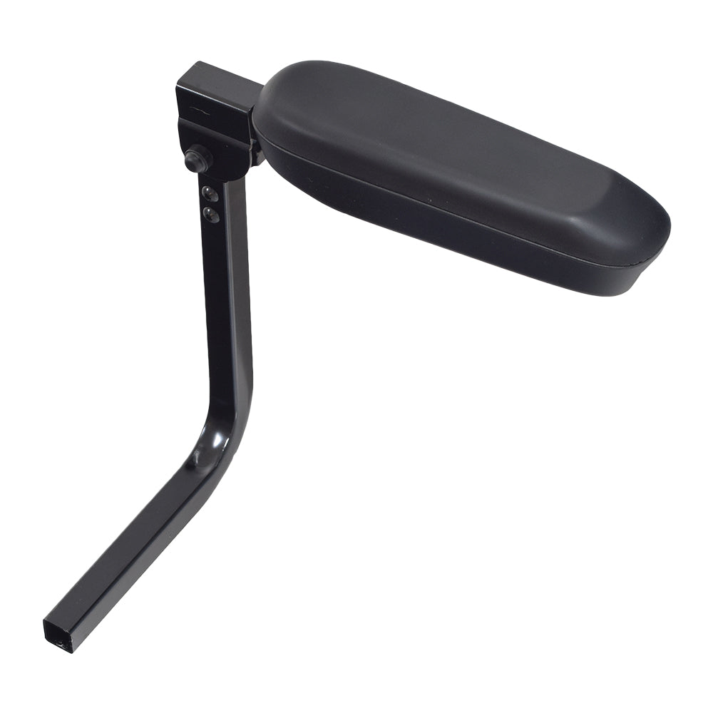 Armrest for the EV Rider Royale 4 Dual, featuring a black vinyl pad and steel hanger.