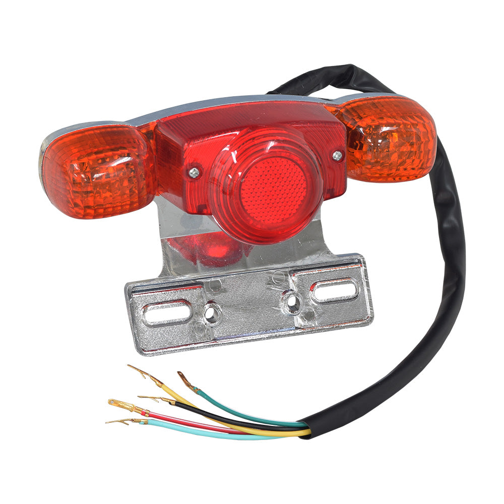 Brake Light and Rear Turn Signals for Mini Choppers, featuring a close-up view of the red and orange light assembly with visible wires, designed for use on custom vehicles and scooters.