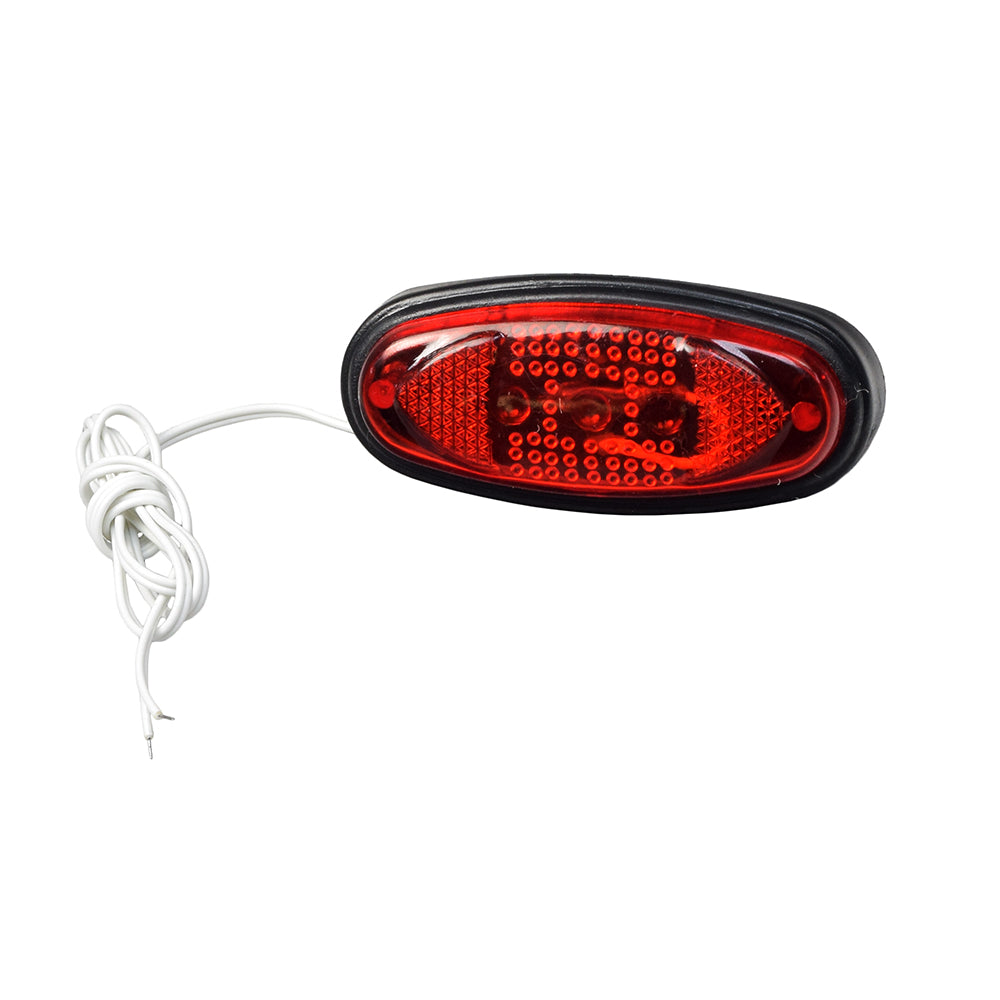 Brake Light for Electric Scooters featuring a compact red light with an attached white wire, designed for 12-volt systems. Ideal for enhancing visibility and safety on various scooter models.