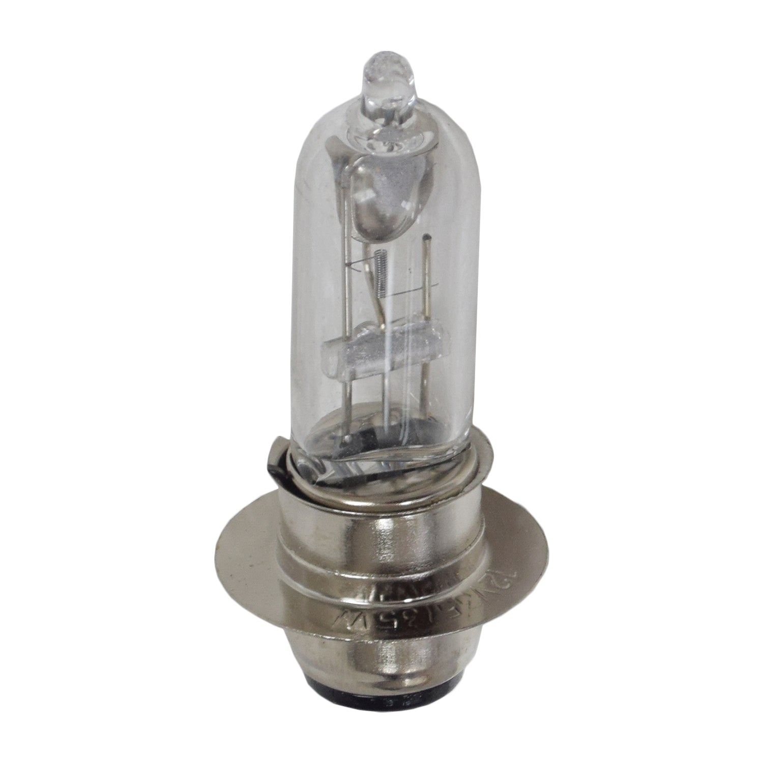 12 Volt 35 Watt Headlight Bulb with Rim for Scooters, featuring a clear glass bulb and metal base, ideal for replacing compatible scooter headlights.