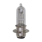 12 Volt 35 Watt Headlight Bulb with Rim for Scooters, featuring a clear glass bulb with a round metal base, suitable for various street motor scooters.