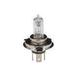 12 Volt 18/18 Watt H4 Headlight Bulb for Gas Scooters, close-up of a clear bulb with metal ring, essential for 50cc, 125cc, and 150cc scooters.