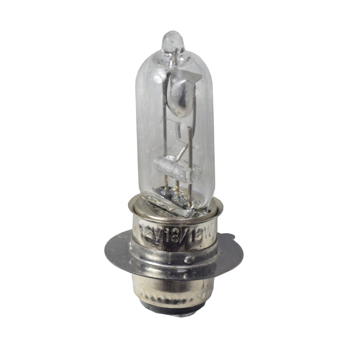 12 Volt 18 Watt Headlight Bulb with Rim for ATVs & Go-Karts, featuring a clear light bulb with a metal base, ideal for 70cc and 90cc ATVs and some go-karts.