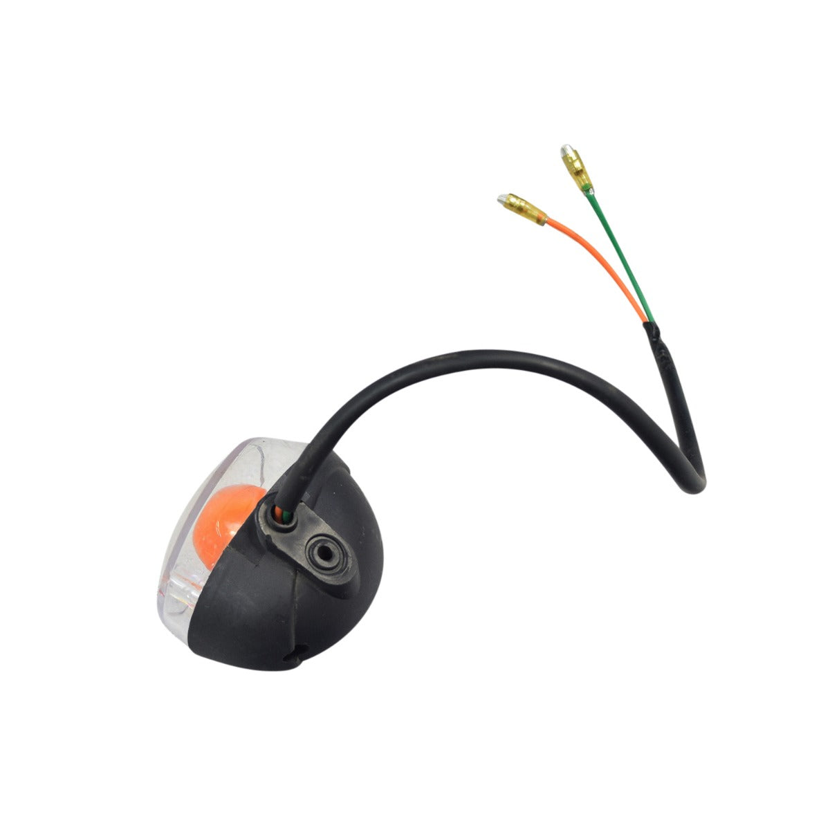 Front Turn Signal for TaoTao CY50 & CY150 Scooters, showing a black and orange light with attached wires, housing, bulb, and a 12.5 2-wire harness for left or right side mounting.