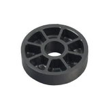 Caster Wheel for the AmeriGlide Stair Lift, a black circular object with multiple holes, 1-11/16 diameter, 7/16 wide, and featuring a 1/2 center hole for the axle.