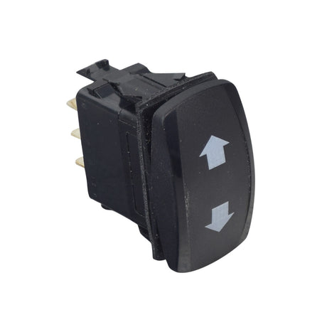 Up/Down Rocker Switch for the Pride Outlander Full Platform Vehicle Lift, featuring black design with white arrows on the side, used for controlling lift functions.