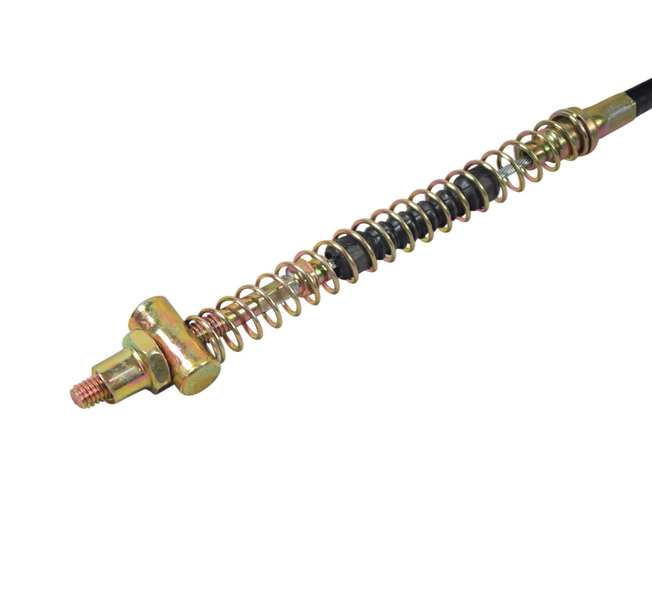 40-7/8 Scooter Drum Brake Cable, featuring a visible metal spring and screw, with a black rubber sleeve, designed for full-size scooters, distinct from smaller 49cc gas scooter cables.