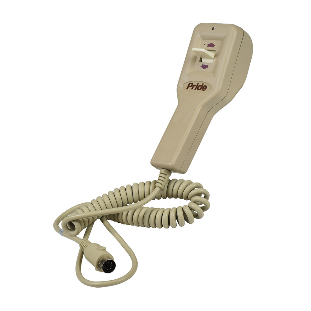 Hand Control with LED Lights for the Pride LC102 Lift Chair (ELEASMB5868), close-up showing the corded handset and switch, designed to raise and lower the chair for enhanced mobility.