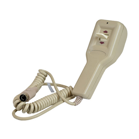 Hand Control for the Pride/Walgreens LC325 Lift Chair (ELEASMB7009), featuring a white telephone receiver design with a cord, and a close-up of the control switch for adjusting chair positions.