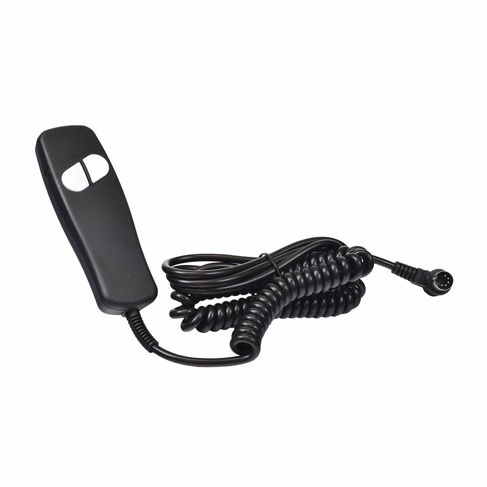 2-Button Hand Control with 5-Pin 90 Degree Connector (ELEASMB7347) featuring a black corded phone receiver design, coiled cord, and ergonomic 2-button interface for lift chair compatibility.