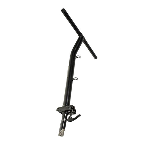 Complete Folding Handlebar Assembly for the eZip 500 and IZIP I-500 featuring a sleek black handlebar with distinct metal rings; grips sold separately.