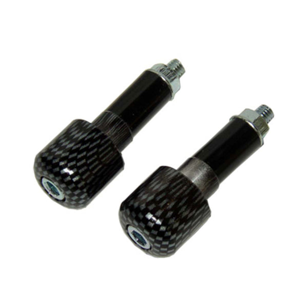 Handlebar Ends for Scooters: Close-up of two black and silver weighted bar ends designed to reduce vibration, fitting most scooters and motorcycles.