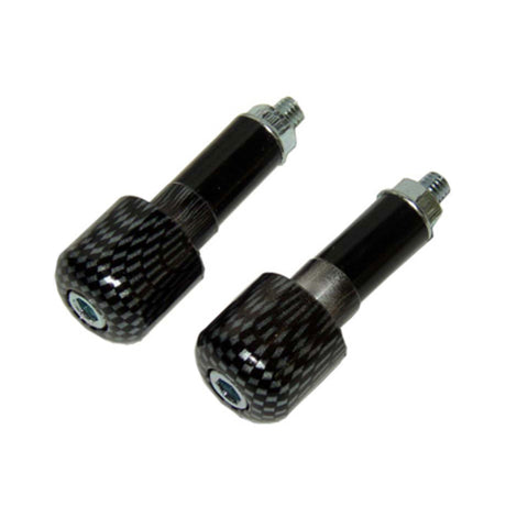 Handlebar Ends for Scooters: Close-up of two black and silver weighted bar ends designed to reduce vibration, fitting most scooters and motorcycles.