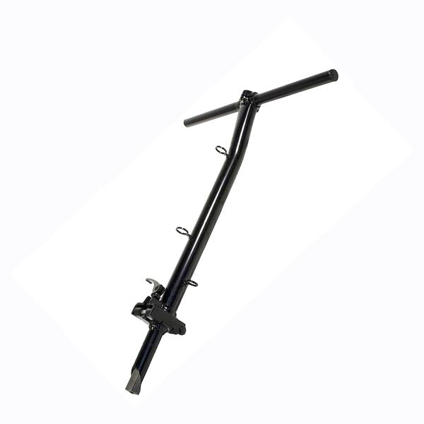 Folding Handlebar for GT, Mongoose, and Schwinn Scooters, featuring a black bar with folding hinge, quick release lever, and stem bolt, displayed against a white background. Handlebar grips sold separately.