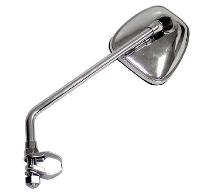 Handlebar Mirror for Bikes & Scooters with a long arm and clamp-on mount, designed for 7/8 - 1 handlebars. Ideal for enhancing rear visibility on scooters and bikes.