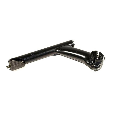 1-1/8 Black Handlebar Stem for the eZip and IZIP Mountain Trailz, featuring a sleek black metal design with a central screw and pipe structure, specifically crafted for these electric bike models.