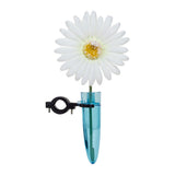 Handlebar Vase for Bikes featuring a white faux daisy in a sleek blue tube, designed to attach to any 7/8 handlebar for a unique and stylish bike accessory.