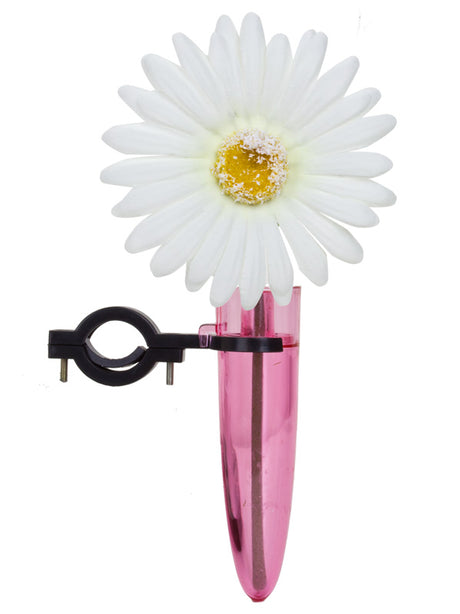 Handlebar Vase for Recreational Scooters: A close-up of a white faux daisy in a sleek pink tube, designed to attach to handlebars for a joyful, personalized touch.