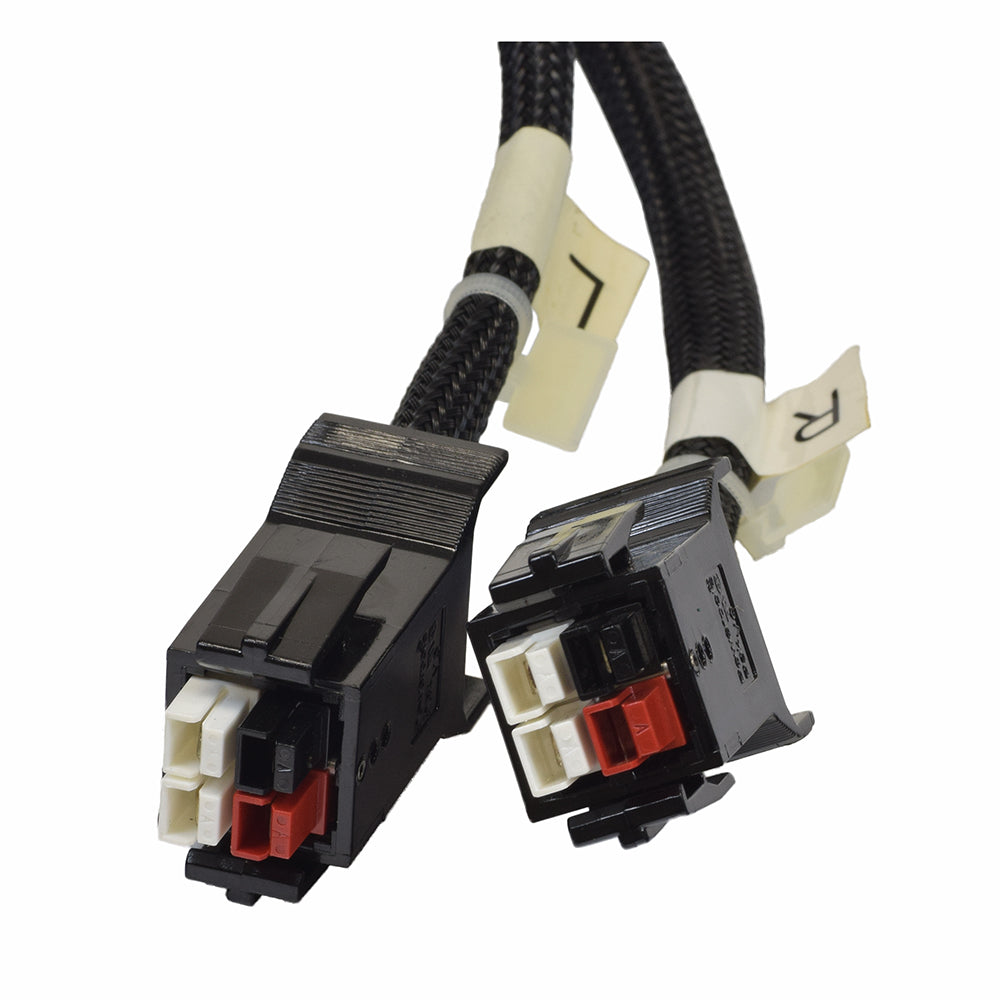 Close-up of the Electronic Harness Assembly for the Jazzy 1103, 1143, & Jet 3, featuring a black cable with white tags and connectors, essential for power chair connectivity.