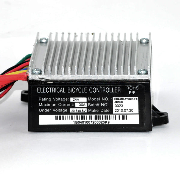 HB-2430-TYD4K-FS Control Module with a 4-wire throttle connector for Razor Dune Buggy, Versions 1-11, featuring black and silver components with visible red and green wires.