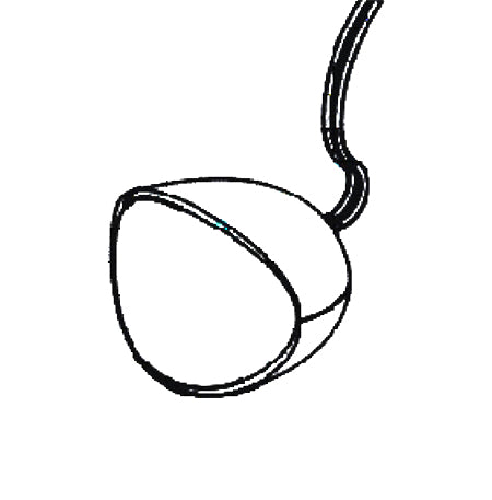 Headlight Assembly for the ActiveCare Osprey 4410 mobility scooter, depicted as a black and white drawing, showcasing a round object resembling a lamp with detailed sketch lines.