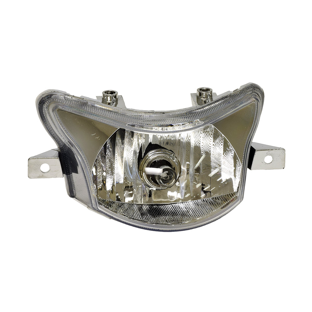 Headlight Assembly for 49cc & 50cc ATVs: A close-up of a clear glass-covered headlight with a visible light bulb, commonly used on Baja Motorsports BA49 mini-quads.