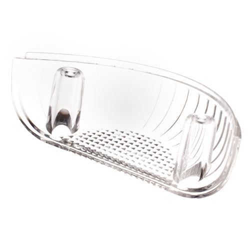 Headlight Lens for Pride Revo (SC60) shown as a clear plastic holder with two pegs and a hole, ideal for replacing damaged headlight lenses.