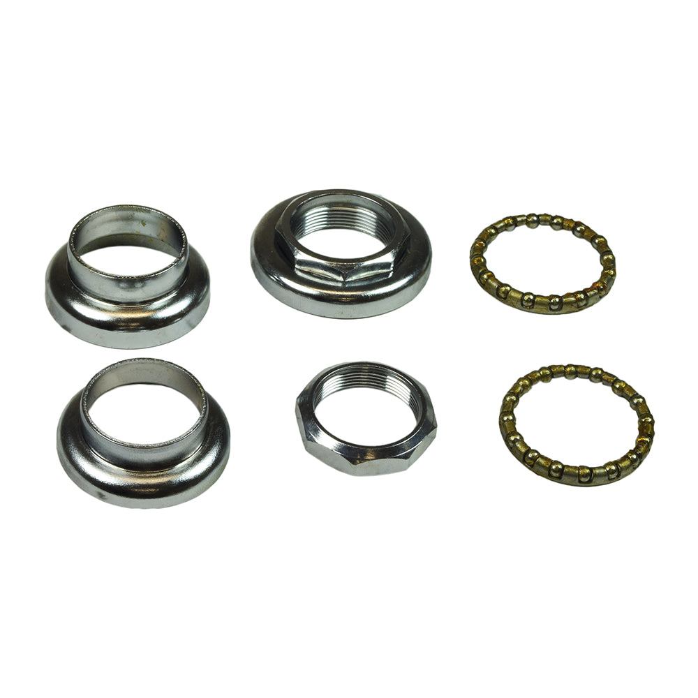 Headset Bearings for the Razor E90 Accelerator, Power Core E90, & Power Core E100 Electric Scooters, showing a close-up of metal nuts, rings, and ball bearings essential for smooth steering.