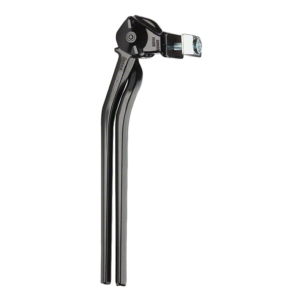 Heavy Duty Double Kickstand by ESGE, showing a close-up of a black metal tool with a square nut, highlighting its robust design and mounting hardware, ideal for stabilizing bikes on all terrains.