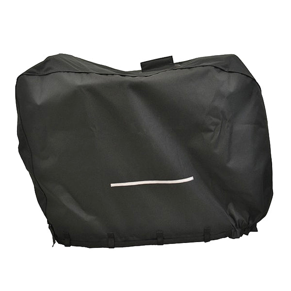 Heavy Duty Weatherproof Cover with Access Slits for Mobility Scooters, shown as a durable black bag with a white stripe, ideal for scooter lifts and weather protection.