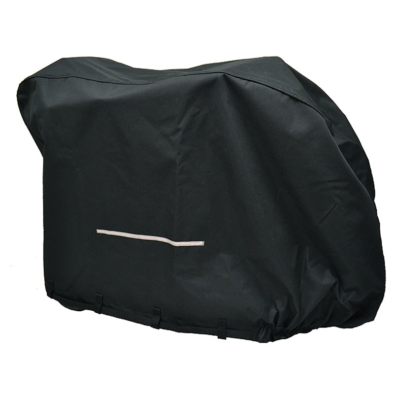 Heavy Duty Weatherproof Cover for Go-Go Mobility Scooters shown in black, made of sturdy 600D polyester with PVC backing, displayed on a white background.