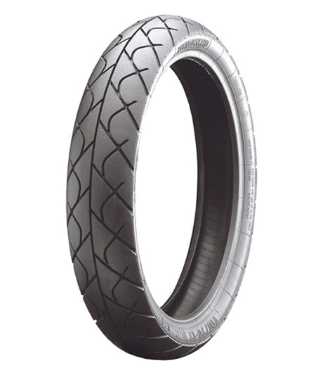 Heidenau 100/80-16 K63 Scooter Tire, featuring a detailed tread pattern for superior traction and firm handling, shown in a close-up view highlighting its synthetic rubber construction.