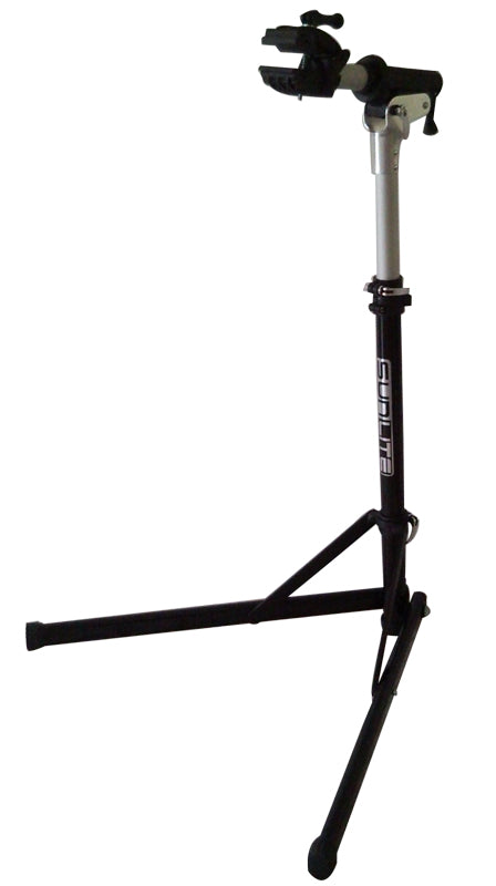 Height Adjustable Repair Stand featuring a black tripod design with a silver handle, ideal for maintaining bikes and scooters.