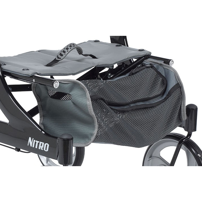 Close-up of the Tote Bag for the Drive Medical Nitro Hemi Rollator (RTL10266-H), featuring a convenient underseat mesh design with a colored accent strip matching the rollator.