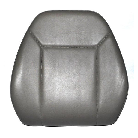 Hi-Back Low-Profile Gray Vinyl Seat Back for Jazzy Power Chairs, showing detailed stitching and smooth texture, designed to fit specific Jazzy models without the Deluxe Contour headrest assembly.