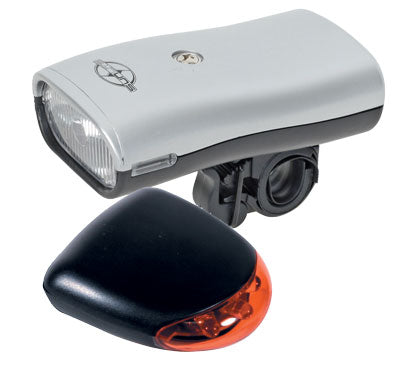 HL-K100/TL-L320 Headlight and Taillight Combo featuring a close-up of the bike headlight and rear taillight, essential for nighttime visibility on bikes or scooters.