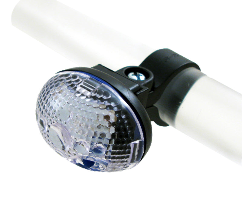 Close-up of the HL-L115 LED Headlight, showcasing its sleek design and bright light, ideal for bicycles and scooters.