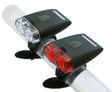 HL-L205/TL-L205 Headlight and Taillight Combo, a matching set of front and rear bicycle lights, shown in close-up, providing enhanced visibility for scooters and bikes.